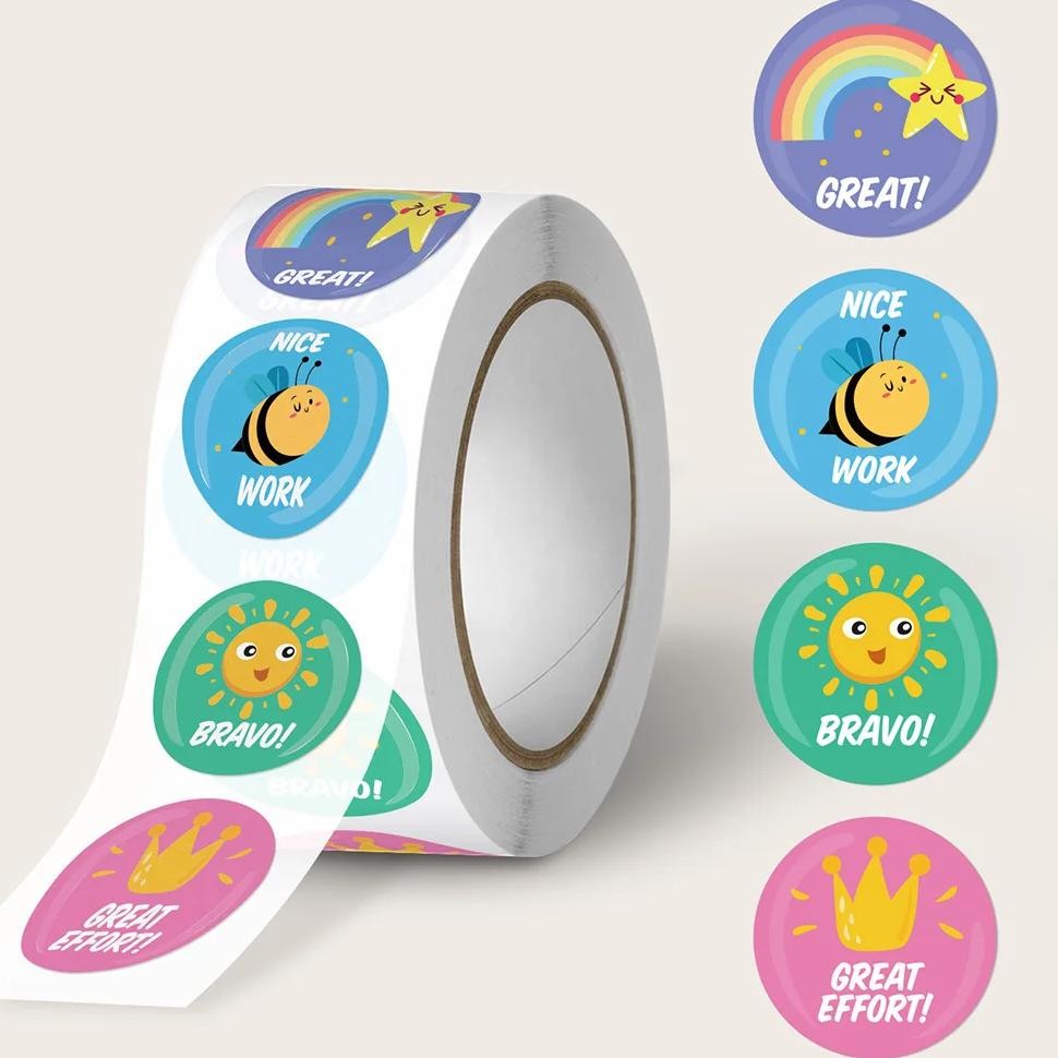 

100-500Pcs 1Inch Good Job Praise Up Cute Stickers Roll Reward Student Label Seal Lable Korean Stationery Kawaii Papeleria Gift