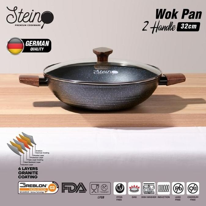Murah [Free Nylon]  Steincookware Stein Wok 32 Cm 2 Handle Onyx Kuali 32Cm Granit Original
