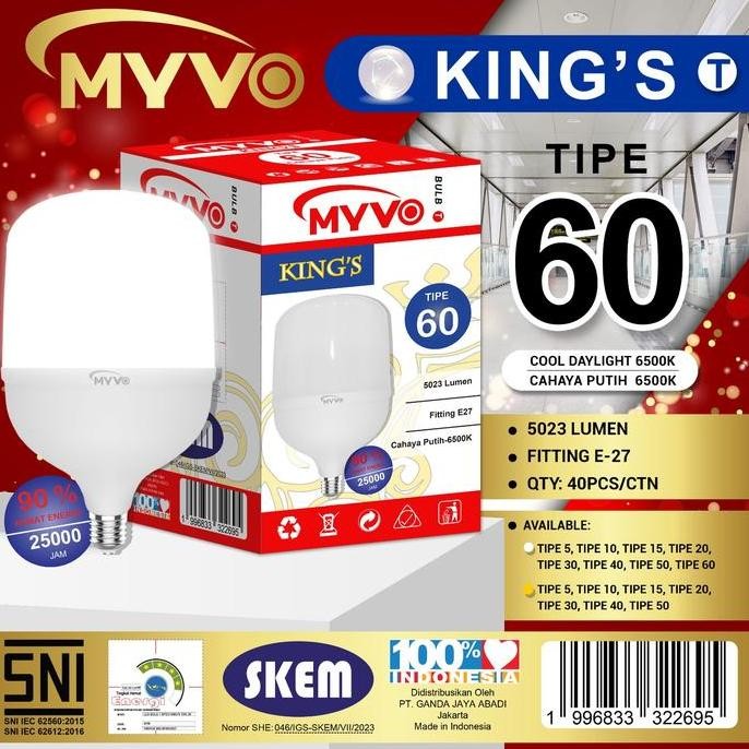 Lampu Led Myvo Kings 40W 50W 60W - Bolam Myvo King 40W 50W 60W- Lampu Garansi - Myvo King