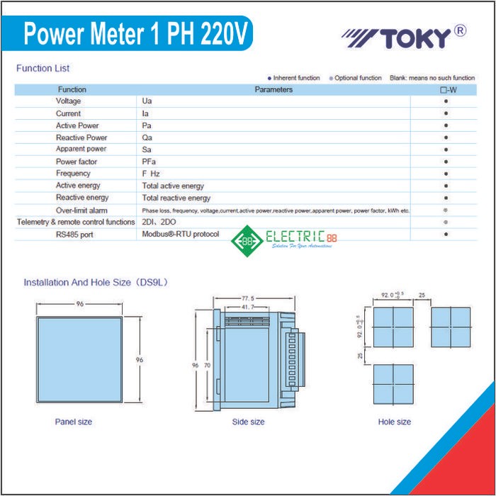 Toky, Power Meter 1 Phase Support Modbus Rs485