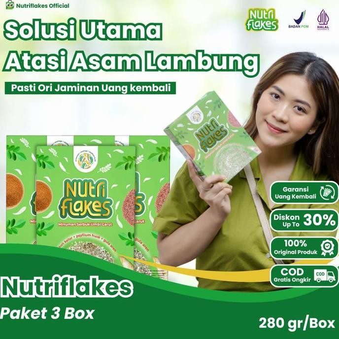 

NUTRIFLAKES Sereal Umbi Garut Solusi Asam Lambung 3 Box