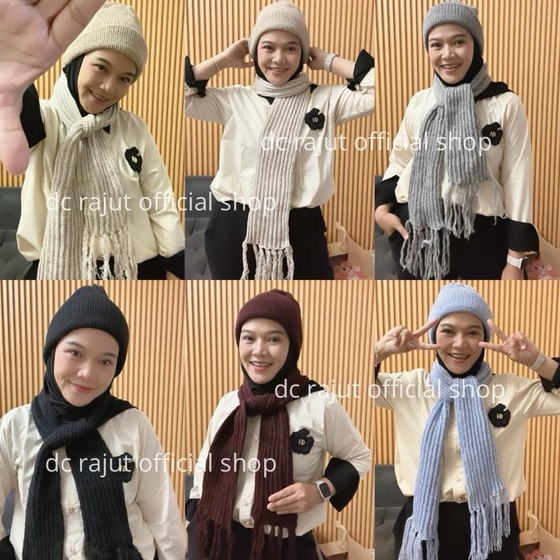 Set Kupluk Syal DEWASA | Hat | Topi Rajut | Bromo | Dieng | Tebal | Syal Kupluk Winter DiM