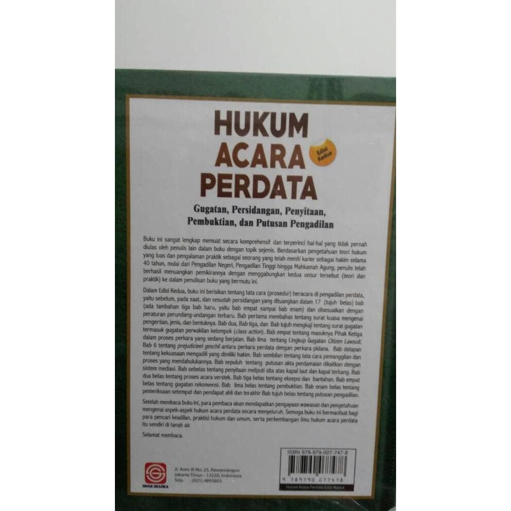 

Buku Hukum Acara Perdata Tentang Gugatan,Persidangan, Yahya Harahap LL