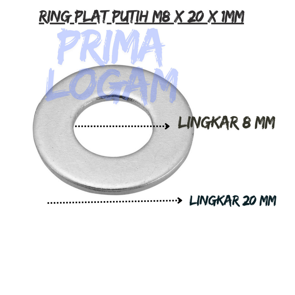RING PLAT PUTIH / WASHER PLAT UKURAN  M5 M6 M8 x 23 [Tebal 1&2mm]