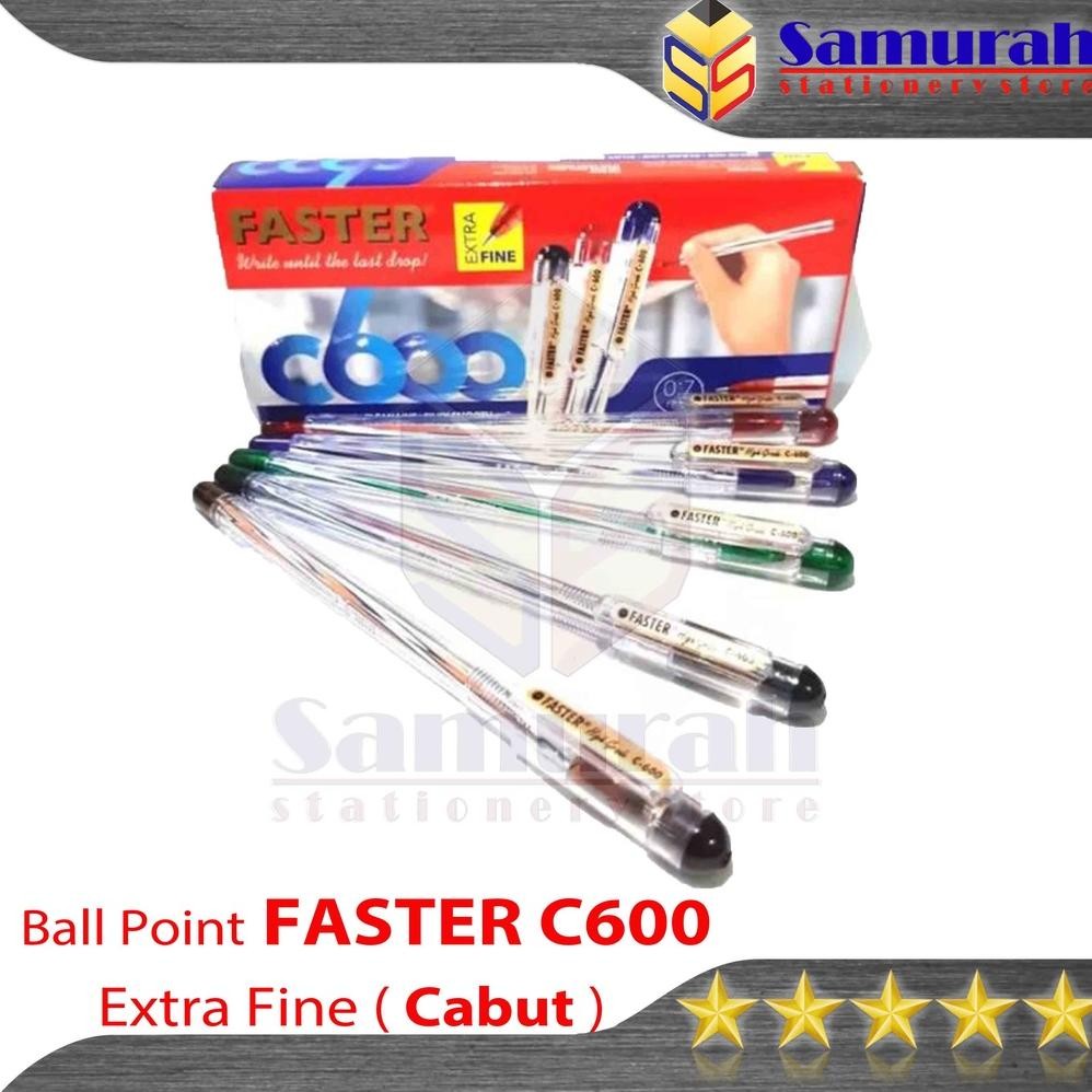 

Ballpoint FASTER C600 Extra Fine Point 0.7 mm / Pulpen Cabut C 600 isi 12 Pcs / Pen Cabut Warna Hitam - Biru DiM