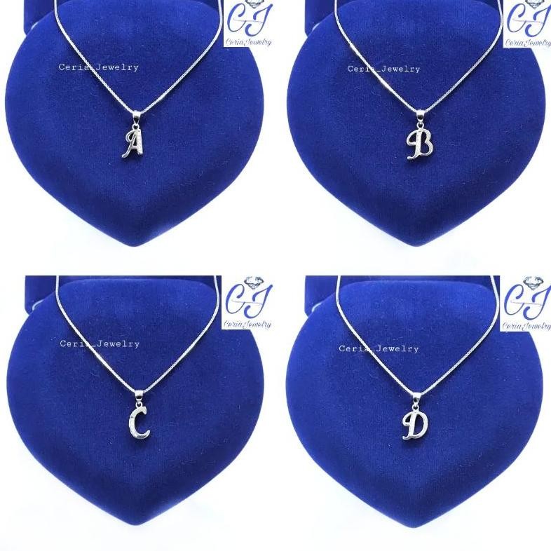 Kalung Perak Asli Silver 925 Lapis Emas Putih + Liontin Alfabet/Huruf - Kalung Anti Karat - Perhiasa