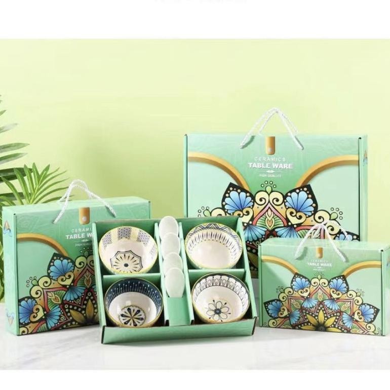 KLJ HOUSEWAREBRAND - MANGKOK SET 4 KERAMIK MOTIF BOHEMIA JEPANG TERLARIS