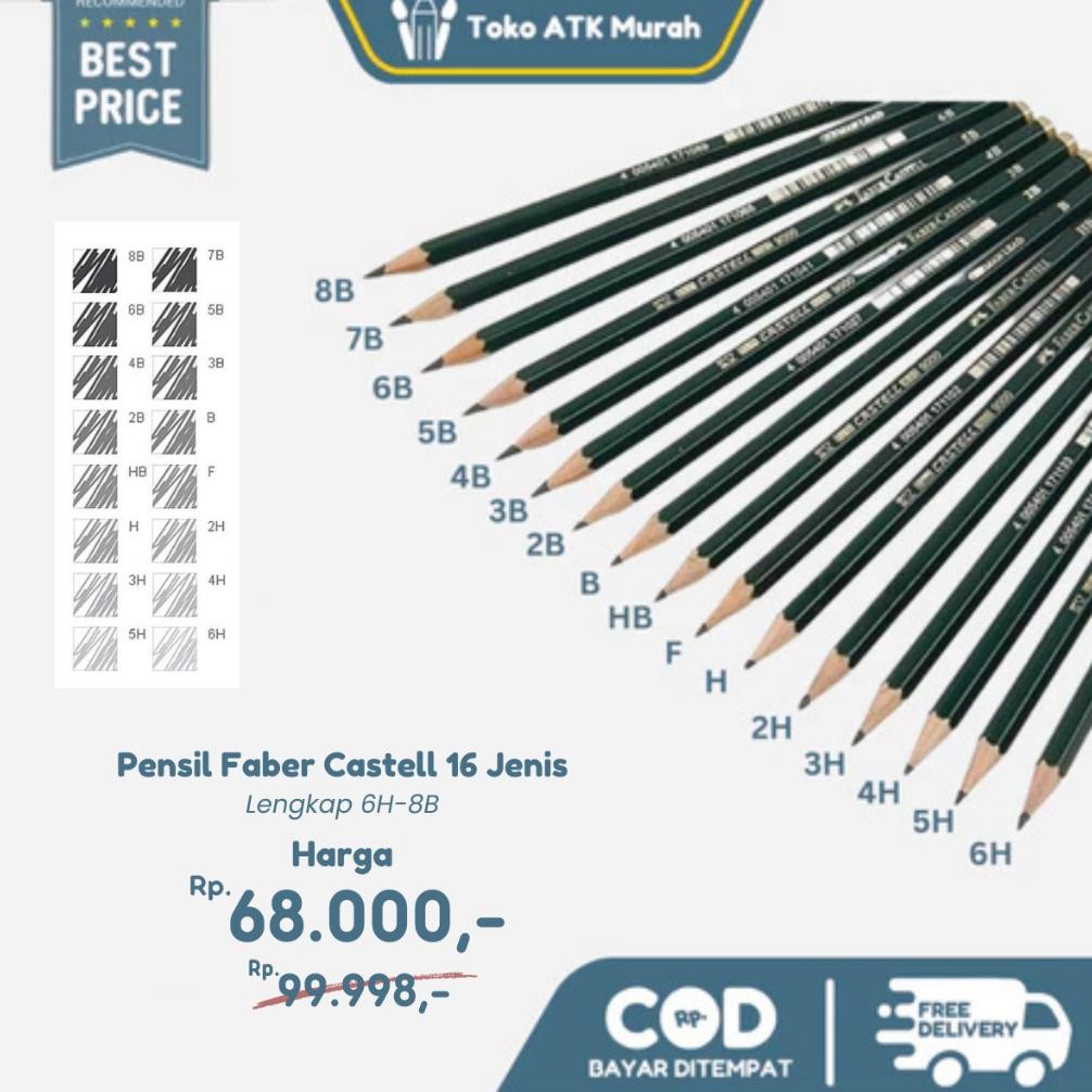

Pensil Faber Castell 9000 Lengkap 16 pcs ( 6H - 8B ) DiM