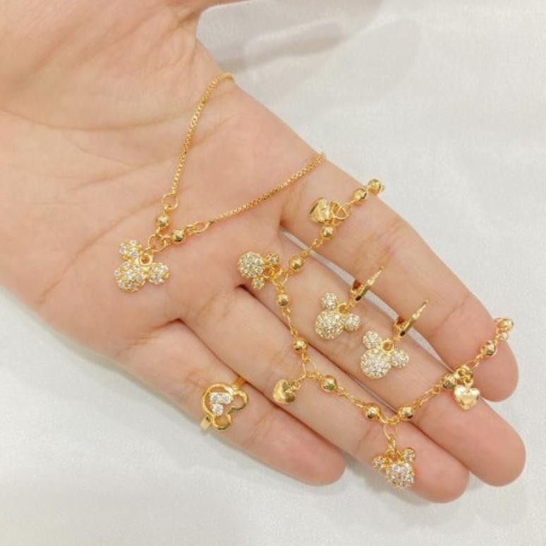 gelang titanium satu set perhiasan anak lapis emas mickey DiM