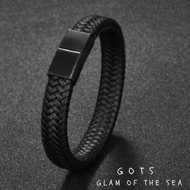 Gelang Kulit Pria Magnetic Hitam Elegan DiM