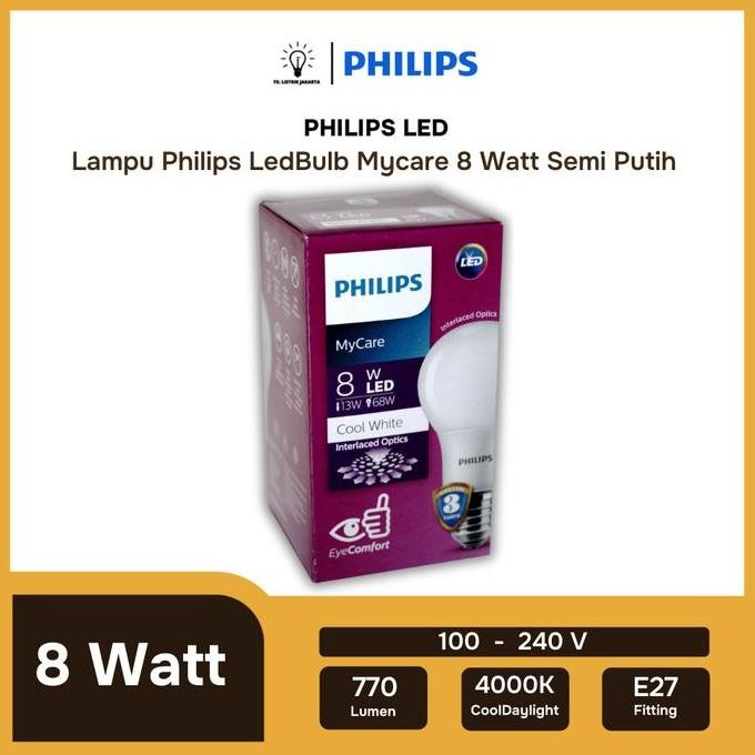 Lampu Led Bulb Philips Mycare 8W E27 4000K Semi Putih