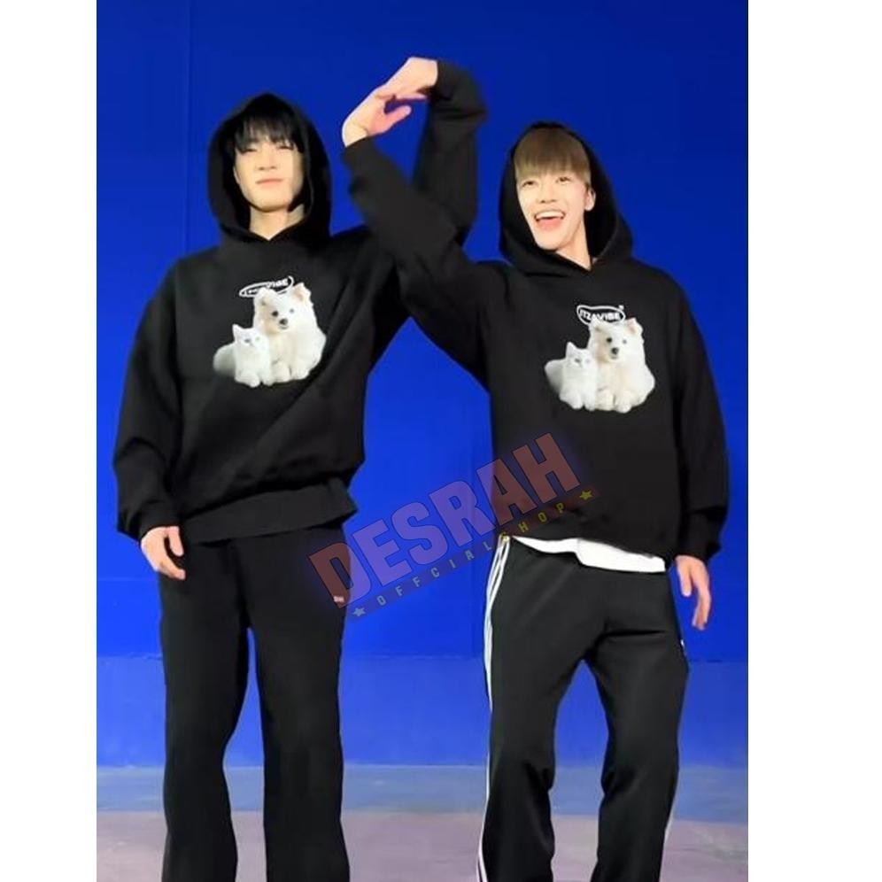 Jaket Hoodie Korean Kpop Jeno & Jaemin Nct Sablon Cat & Dog White
