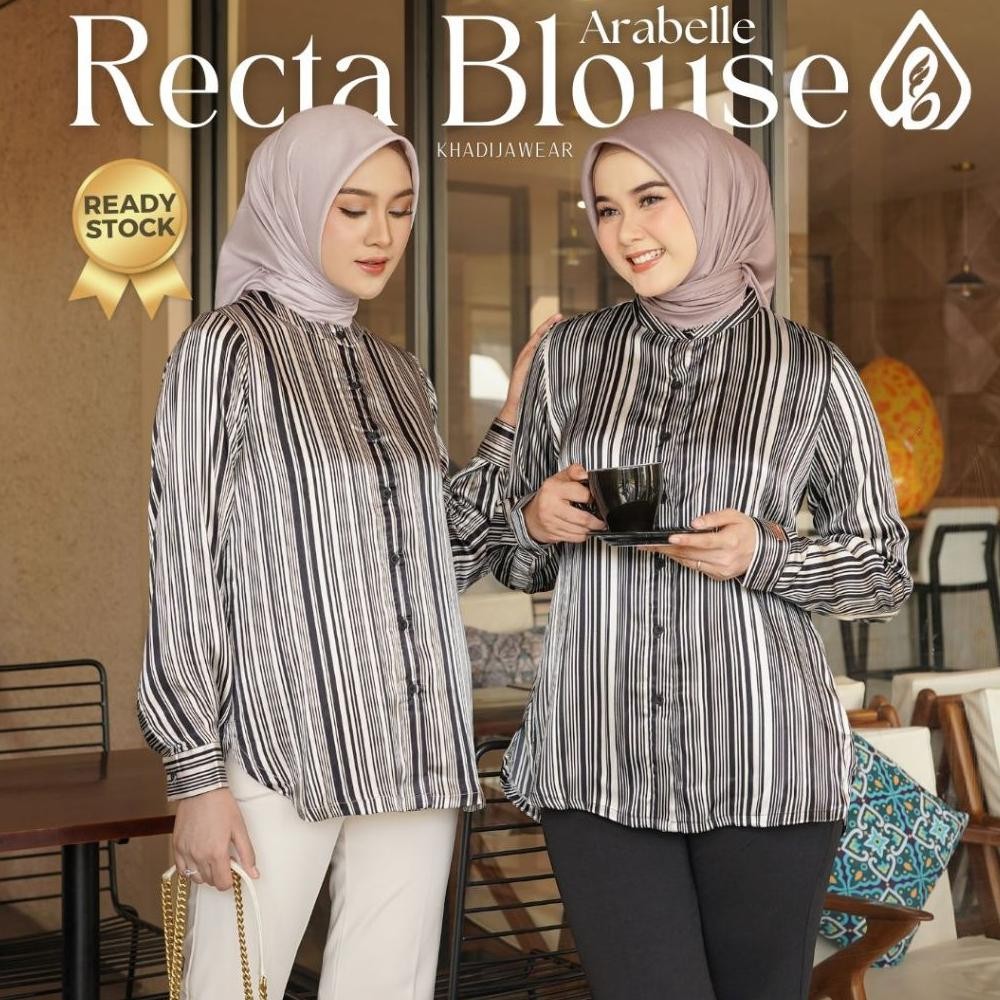 [BISA COD] RECTA BLOUSE ARABELLE SCARF blus garis satin hitam putih monogram mewah silk arabele terl