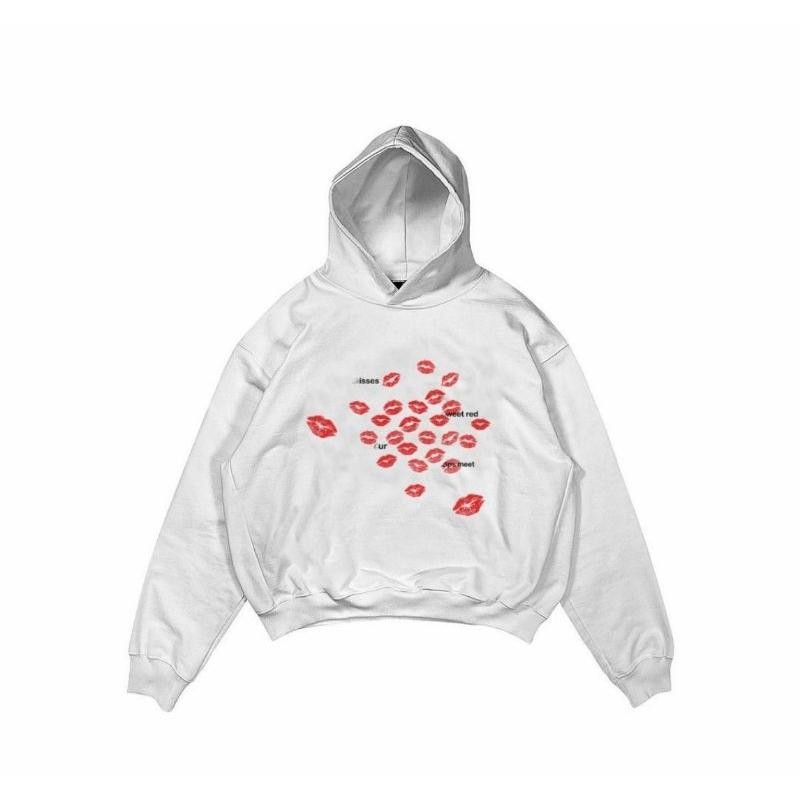 Satisfaction Hoodie Boxy 330Gsm Kiss You White Terlaris Best Quality 100% Original