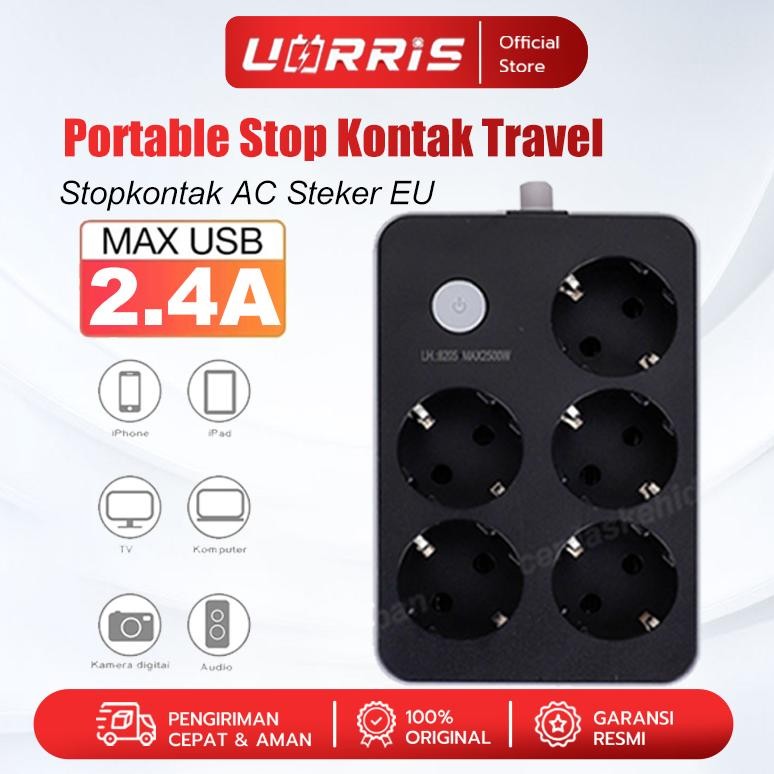 UORRIS Stop Kontak 3 Power Socket 6 USB Charger Colokan Listrik