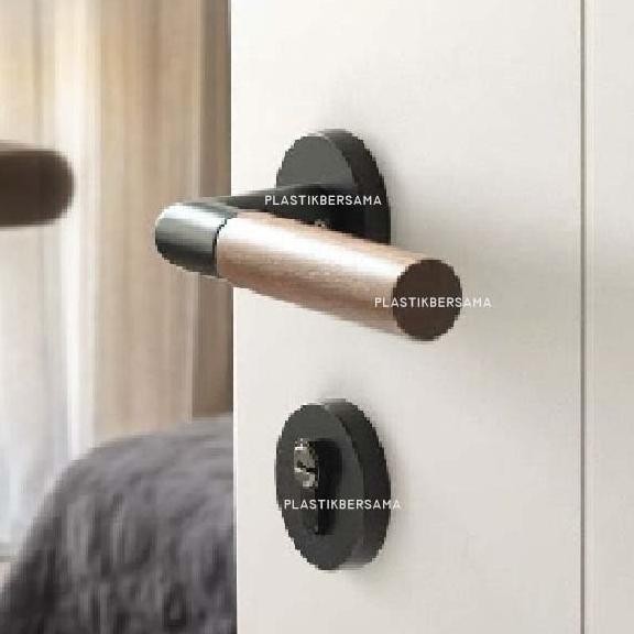 Gagang Pintu Gaya Eropa Hitam Full Set / Kunci Pintu Misah / Kunci Pintu Set Aluminium / Handle Pisa
