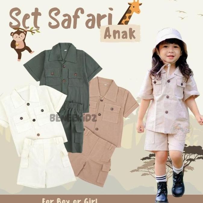 ''Terlaris" Set Oneset Baju Safari/Zoo Outfit/Camping Anak Perempuan Dan Laki-Laki Murah
