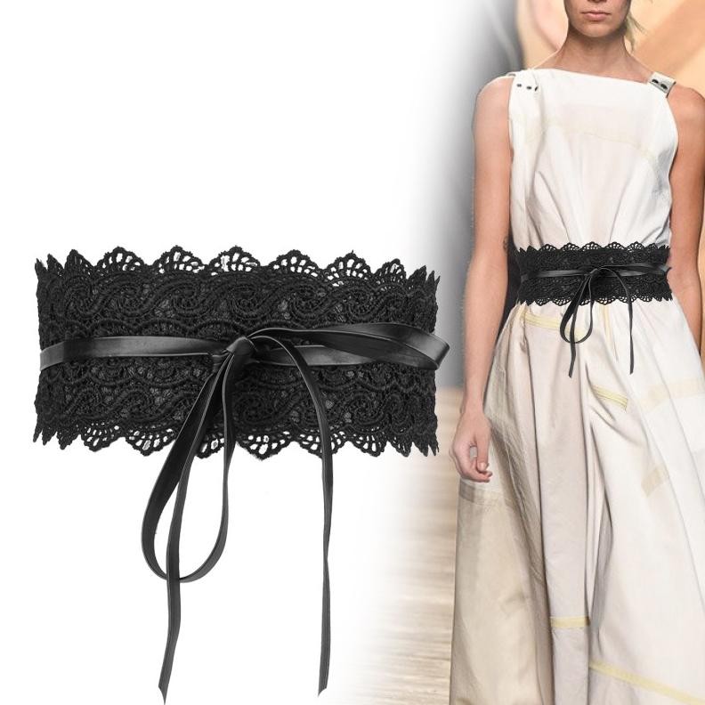 Premium Ikat Renda Pinggang Wanita Sabuk Lebar Belt Fashion - Hitam High Quality