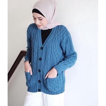 CABLE CARDY kardigan rajut kepang jumbo wanita panjang cardigan kancing oversize tebal terbaru impor