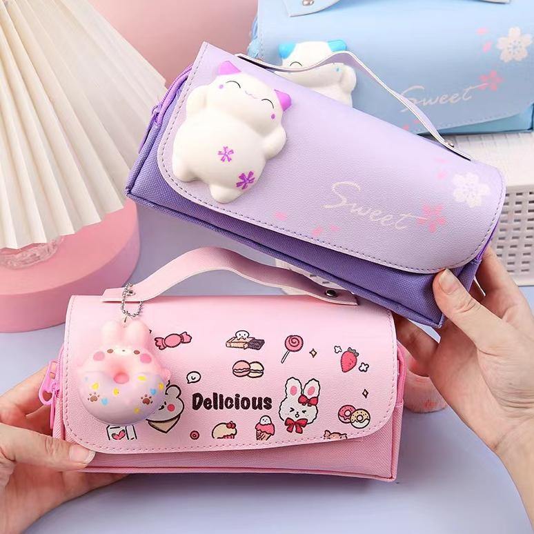 

Kartun Tas Pensil Dekompresi/Kapasitas Besar Siswa Sekolah Dasar Tas Pensil Multifungsi Dekompresi/Super Cute Girl Heart 3D Net Red Pencil Bag