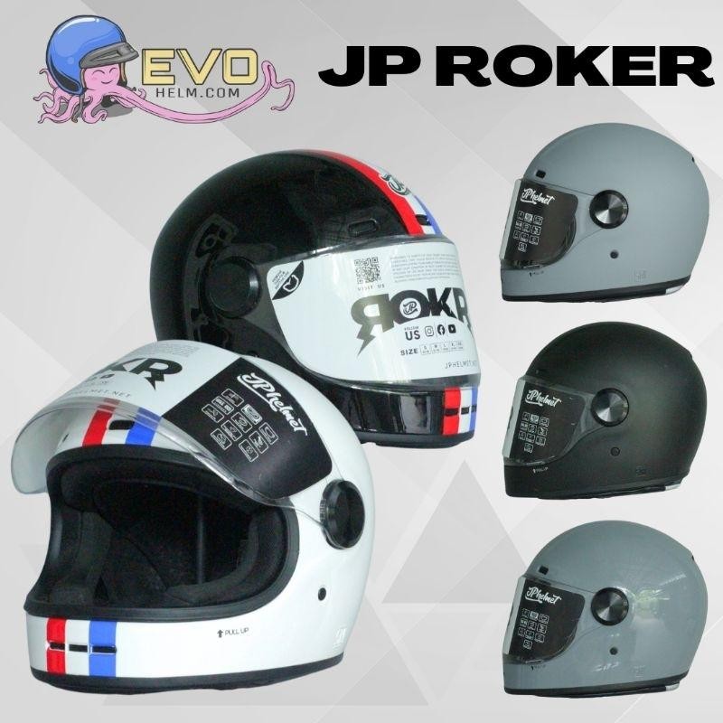 Helm Jpx - Jp Retro Rokr Solid & Motif, Helm Cakil Full Face, Helm Pria, Jpx Helmet Official Store T