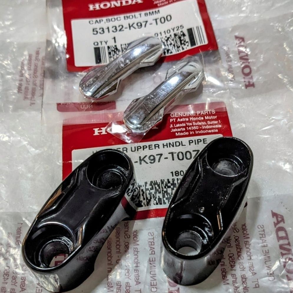 Paket Set 4 Pcs, Klem Stang PCX + Tutup Baut, Raiser Atas PCX 150 & PCX 160 + Tutup Baut Raiser Chro