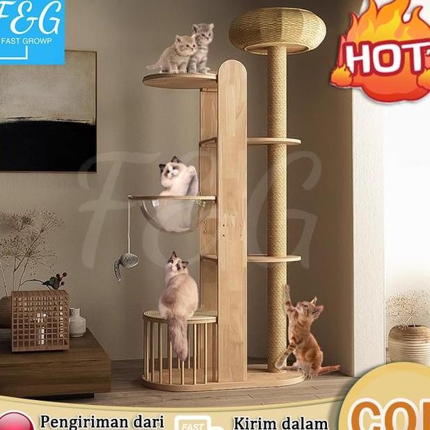 Fg Kayu Solid Mewah Kucing Perayap Sarang Kucing Pohon Kucing Kapsul Ruang Platform Kucing Besar Cat