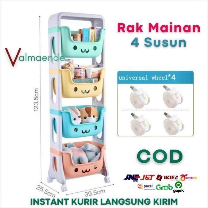 Rak Susun Rak Mainan Anak Lucu 4 Susun + Roda Organizer Q2 8804 Original Dan Terpercaya