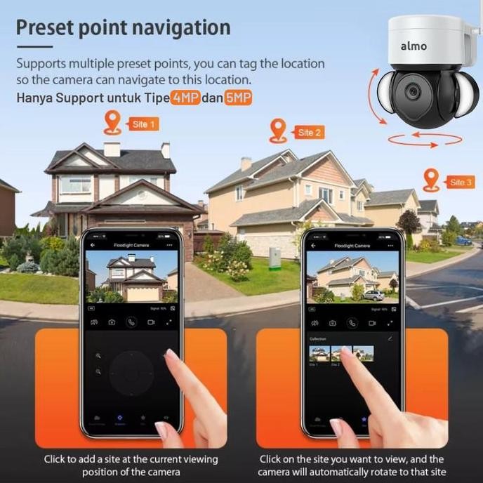 ALMO WiFi Tuya 3MP UltraHD FLOODLIGHT PTZ Camera ONVIF Sensor Gerak
