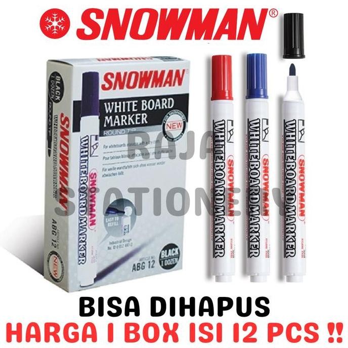 

Snowman Whiteboard Marker Black Blue Red Erasable Abg-12 Spidol Papan Tulis Hitam Biru Merah Abg-12 Box Lusin [12Pcs] Co