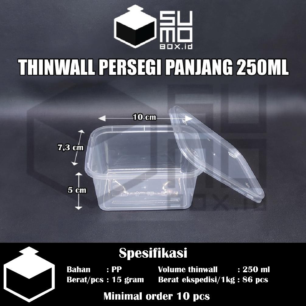 Bisa Cod Thinwall Persegi Panjang 250Ml + Tutup / Wadah Plastik Box Dessert Kontainer 250 Ml [Eceran