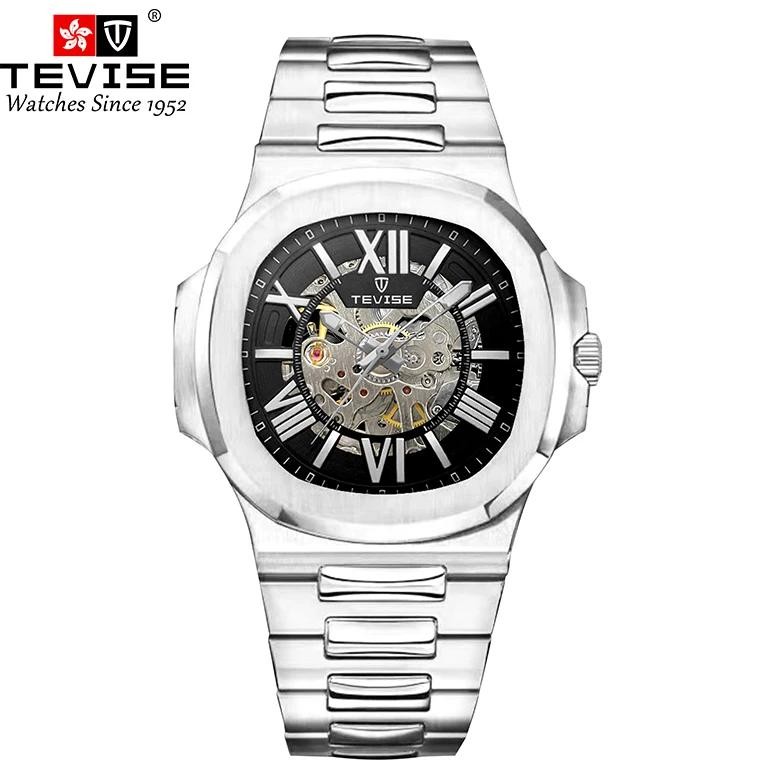 TEVISE Automatic Mechanical Watch for Men Stainless Steel Waterproof Skeleton Watch Luminous Watch F