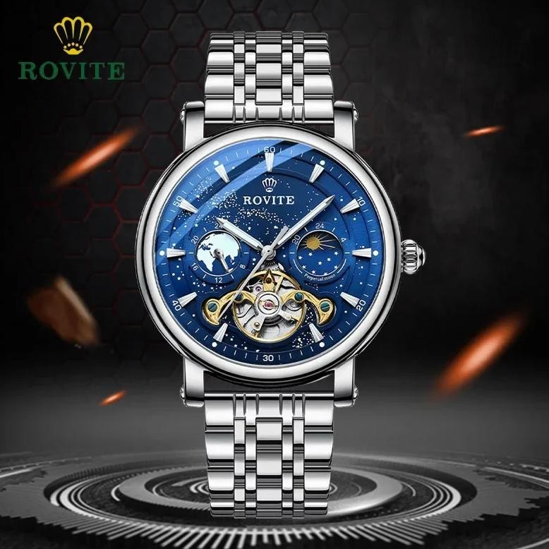 New Hollow out Mechanical Men's Watch Waterproof Star River Moon Phase Automatic Flywheel Watch with
