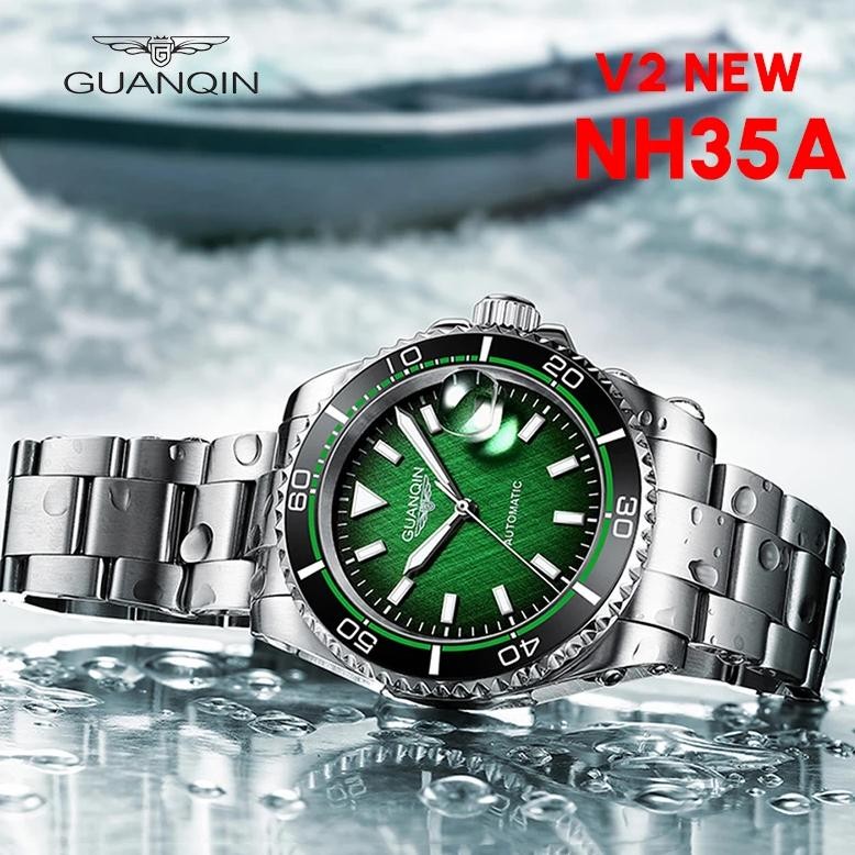 Guanqin Automatic Mechanical Watch NH35A Men's Watch Sapphire brand luxury Sports Watch Stainless St