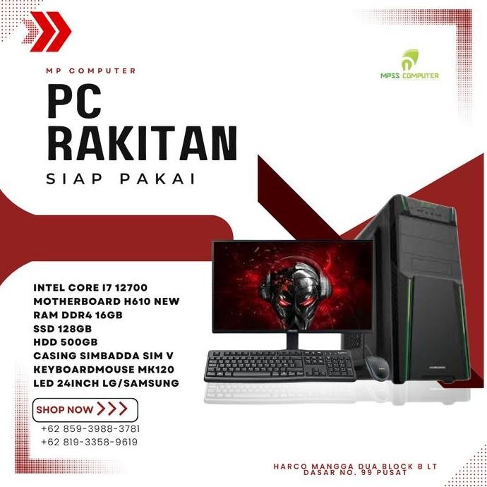 Komputer Full Set Lengkap Core I7 12700 16Gb 128Gb 500Gb Led 24Inch New Stok
