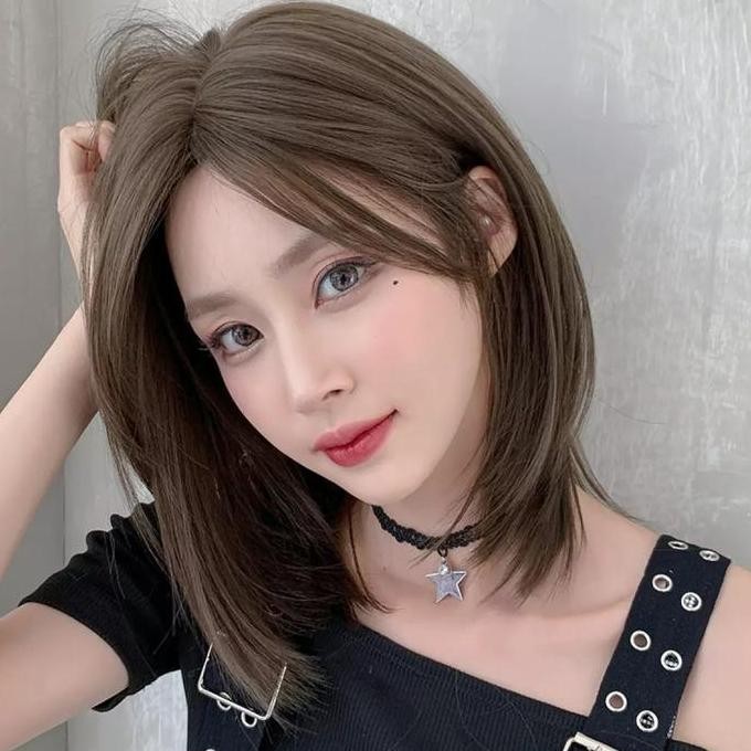 Wig Rambut Palsu Wanita Pendek Sebahu Warna Natural Korea Premium