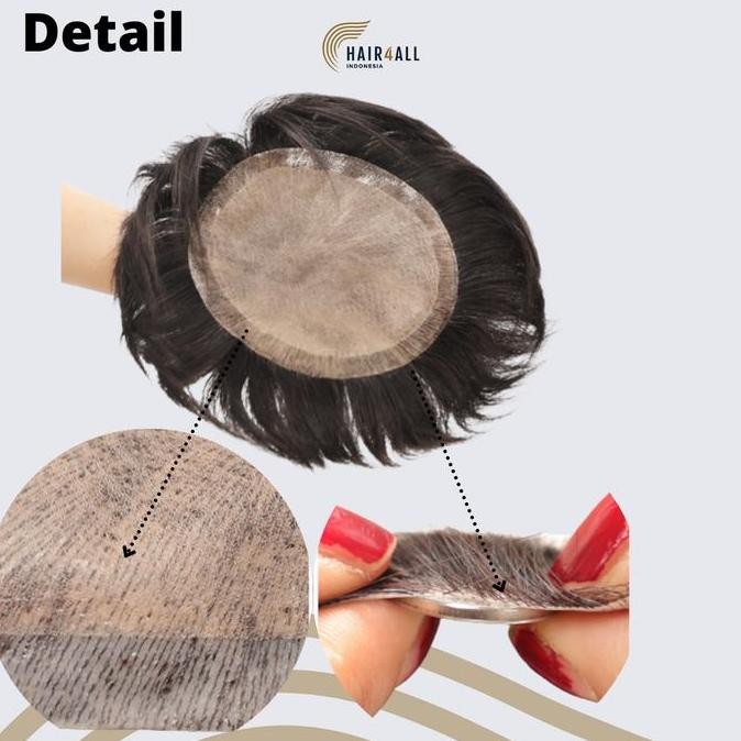 JK16 wig pria toupee ber pori pore rambut asli dijambak tidak lepas