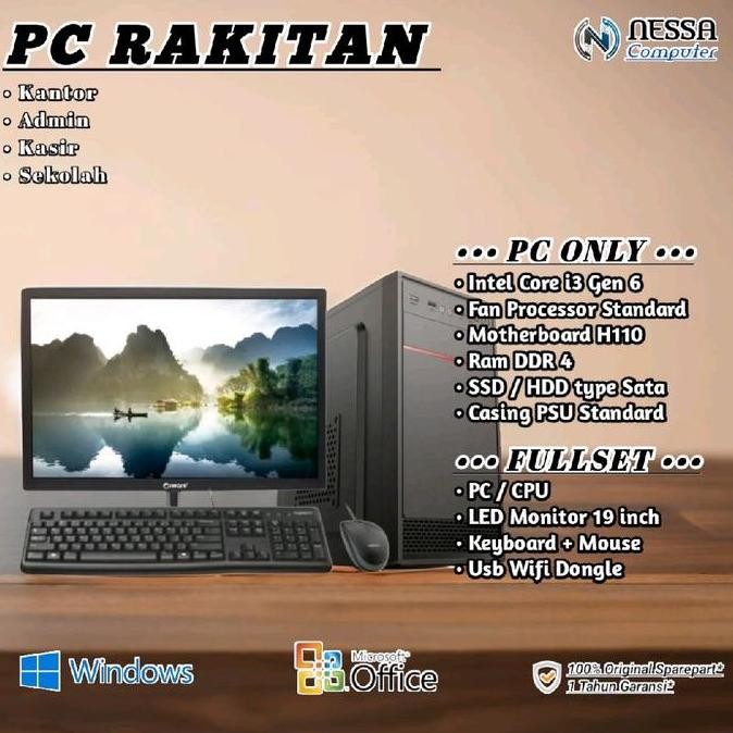 Pc / Komputer Rakitan Intel Core I3 6100 Gen 6 - Pc Kantor / Office - Siap Pakai New Stok