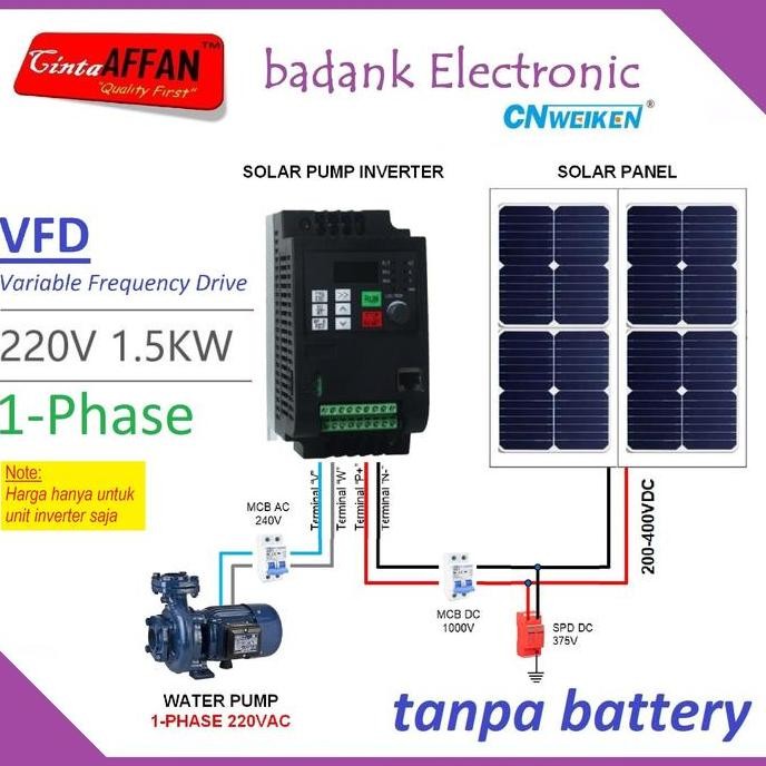 Solar Water Pump Inverter 1-Phase 1.5Kw 2Hp 7A Output 220Vac Vfd New Stok