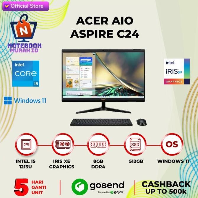 Acer Pc Aio | Acer Aio Aspire C24-1700 I5 1235 8Gb 512Gb W11+Ohs 23.8Fhd New Stok