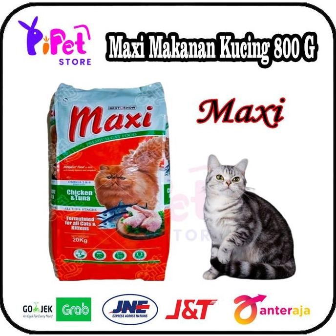 Maxi Cat Food Chicken & Tuna Repack 800gr Makanan Kucing All Life Stages Tinggi Protein & Nutrisi Le