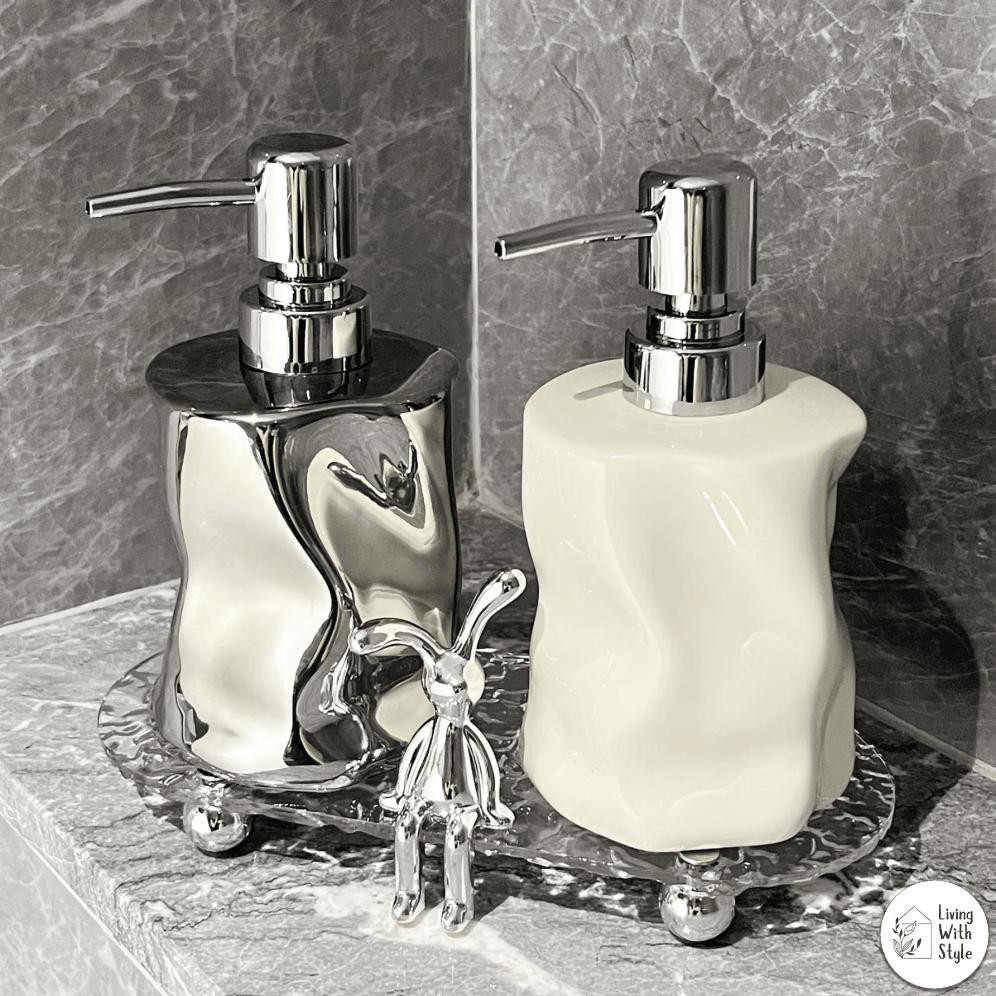 NEW Living With Style - Aesthetic Ripple Soap Dispenser in White and Silver / Tempat Sabun Cantik Pr