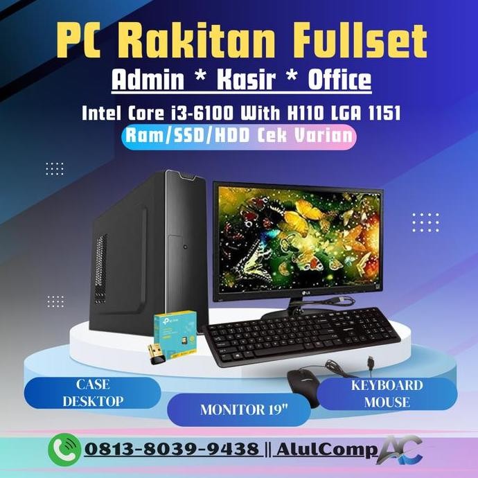 Paket Pc Komputer Rakitan Fullset Admin I3 6100 - Case Slim Desktop New Stok
