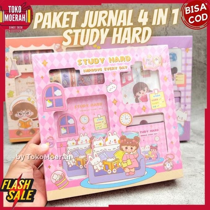 

READY PAKET JURNAL 4 IN 1 S001 STUDY HARD BUKU STIKER LUCU UNIK MURAH 4 IN 1 NEW
