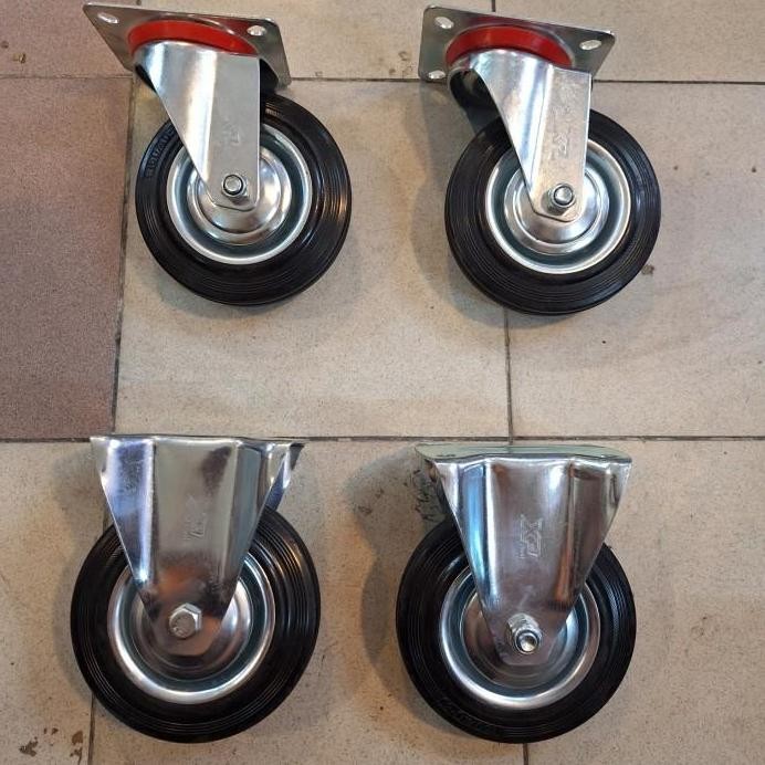 Roda Troli Karet Hitam 6 Inch 1Set ( 2Hidup 2Mati )