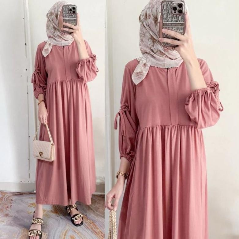 New Ghina Midi Dres Kaos Combed Gamis Busui Wanita Kekinian Gamis Serut Berkualitas