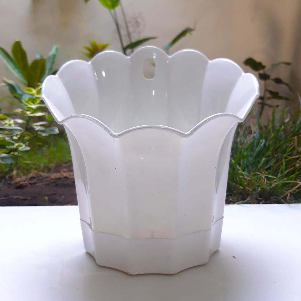 Pot Tempel Dinding Putih 18 Sunflower + Tatakan/ Pot Bunga Dinding/ Pot Tempel Warna New