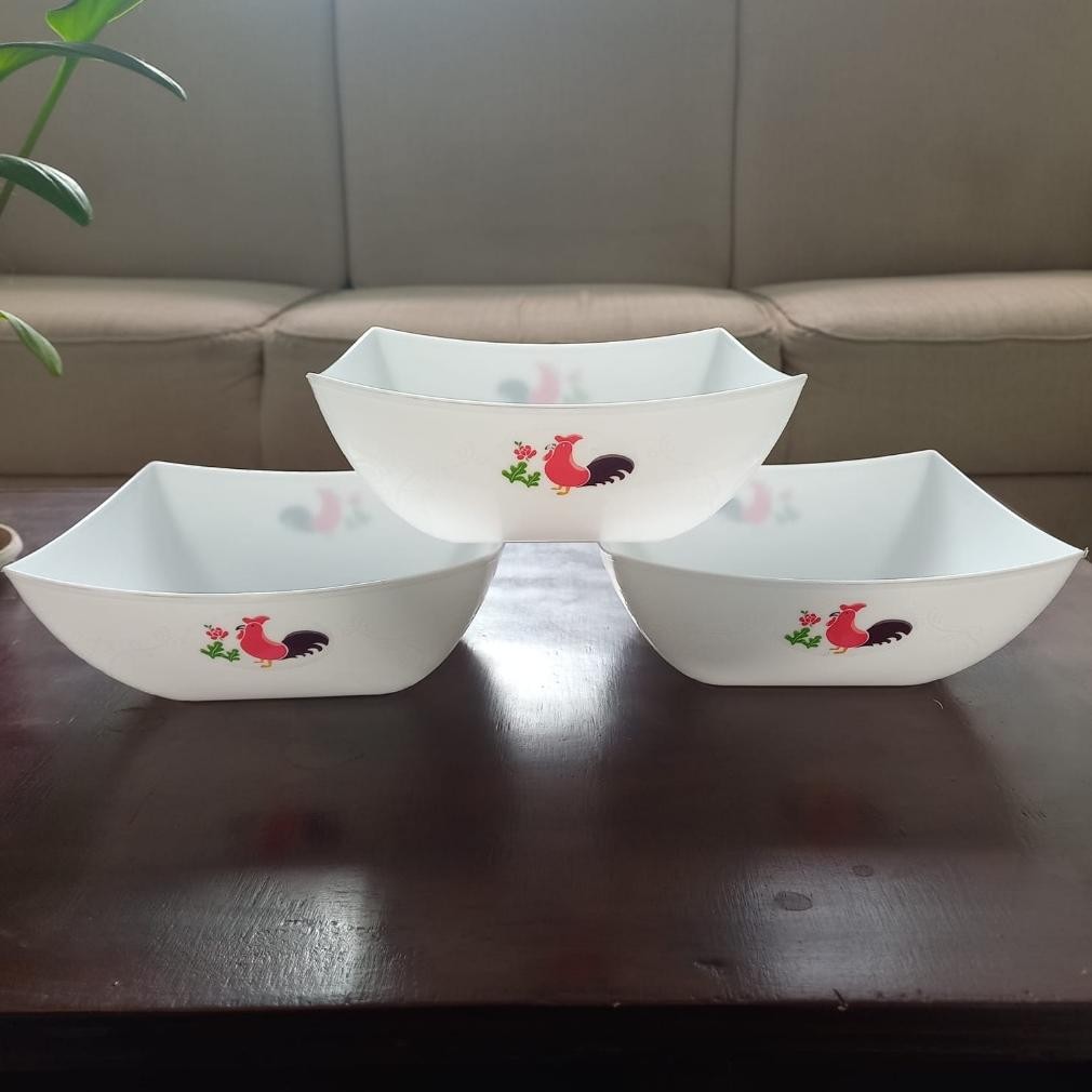 Mangkok Plastik Motif Ayam Jago Kotak / Mangkok Segi Ayam Stock