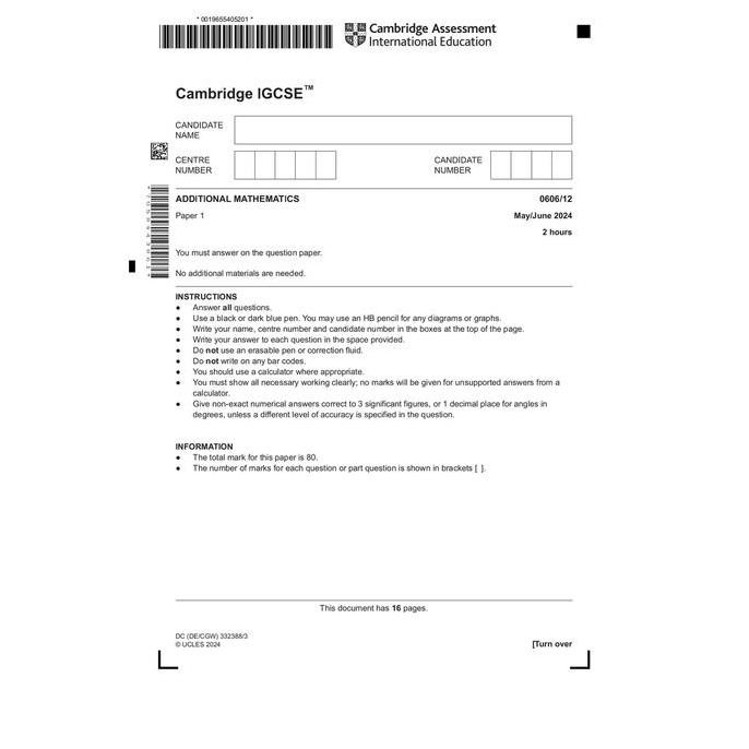 Terlaris Igcse Add Math 0606 2021-2024 May/June Past Papers & Mark Schemes