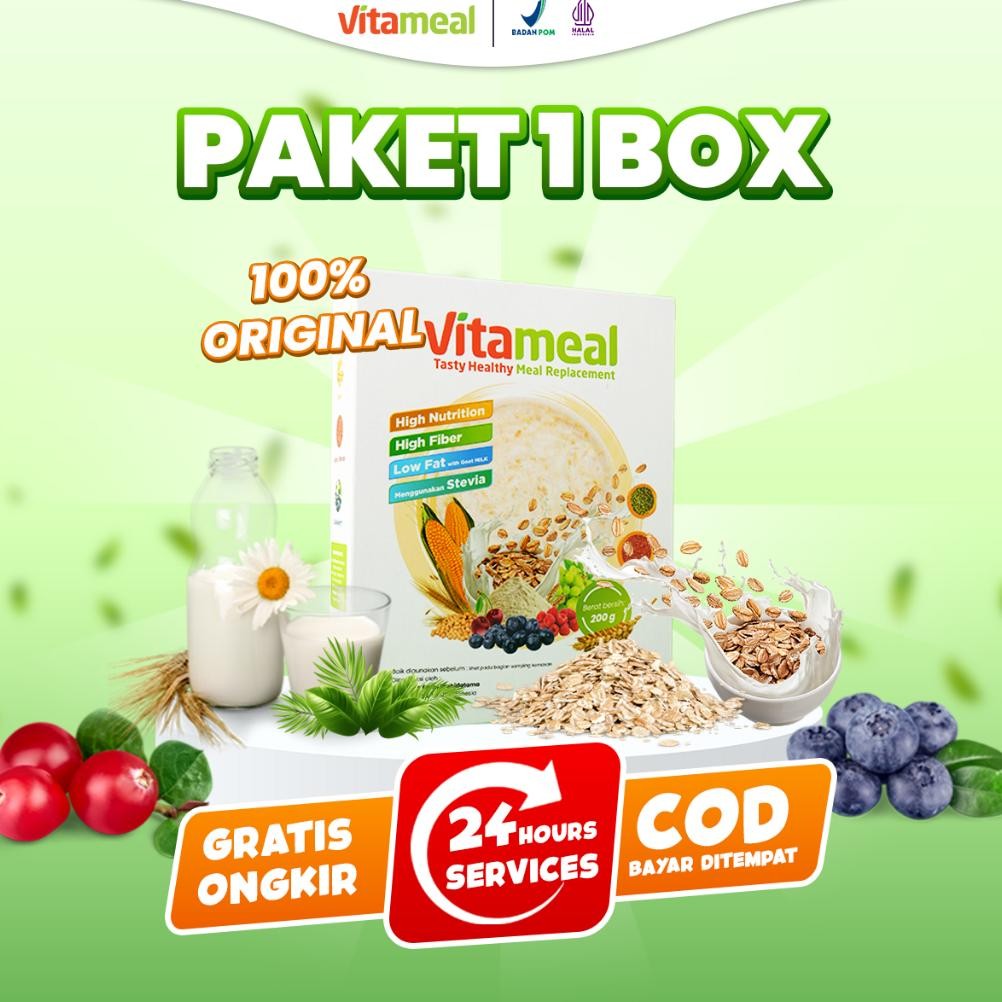 

ORIGINAL - Vitameal Makanan Diet Gula Oat Asam Lambung Vitamale Gula Darah Sereal Sehat Vitamil Kolesterol Diabetes Multigrain Rendah Kalori VITAMILK HERBAL